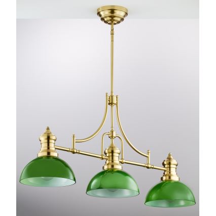 Jupiter 2074 - Lampadario su asta PLATINO 3xE27/15W/230V verde/oro