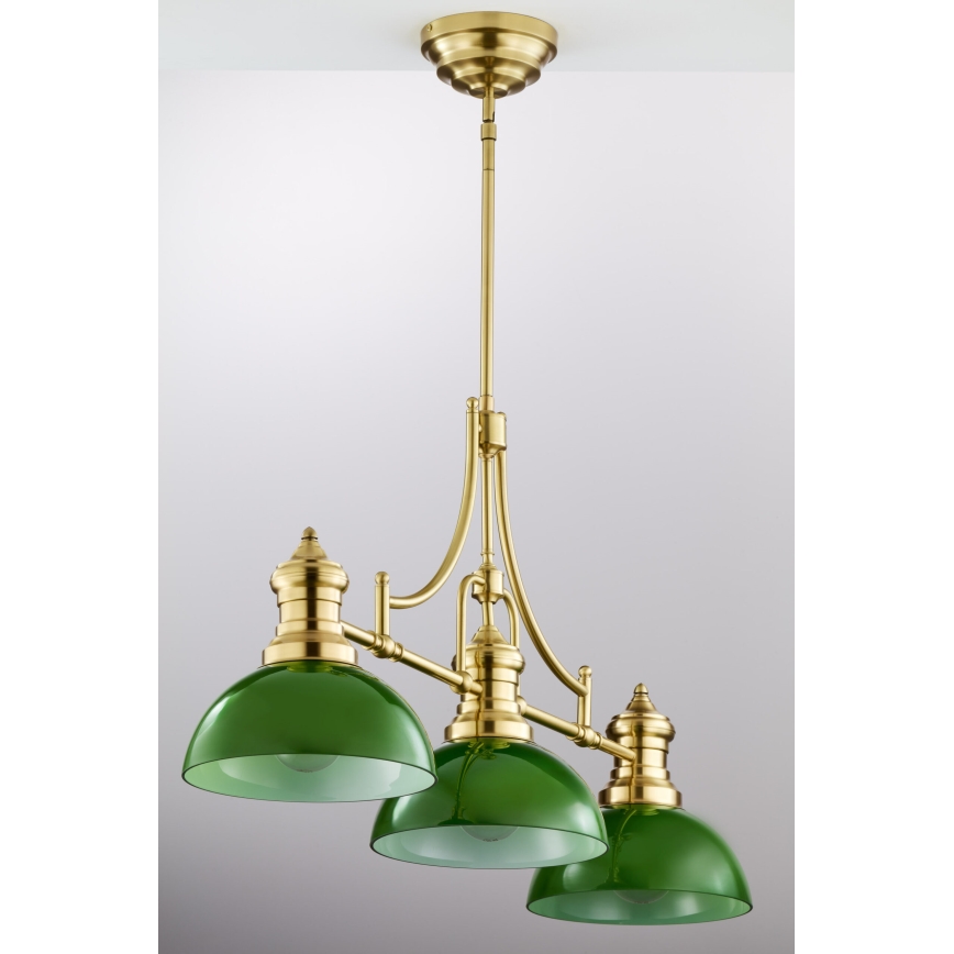 Jupiter 2074 - Lampadario su asta PLATINO 3xE27/15W/230V verde/oro