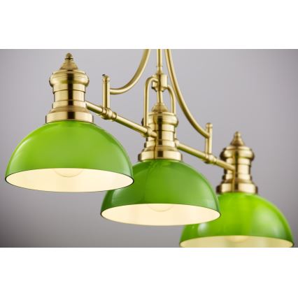 Jupiter 2074 - Lampadario su asta PLATINO 3xE27/15W/230V verde/oro