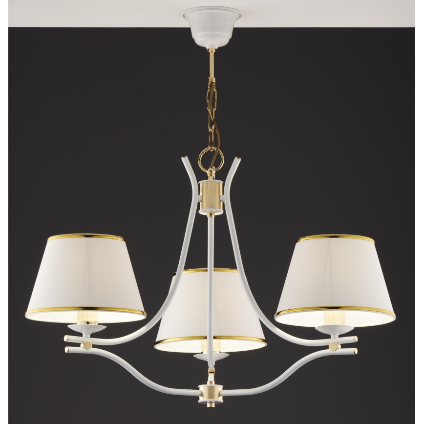 Jupiter 2085 - Kronleuchter mit Kette SAMBA 3xE27/15W/230V weiß/gold