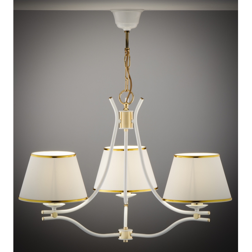 Jupiter 2085 - Kronleuchter mit Kette SAMBA 3xE27/15W/230V weiß/gold
