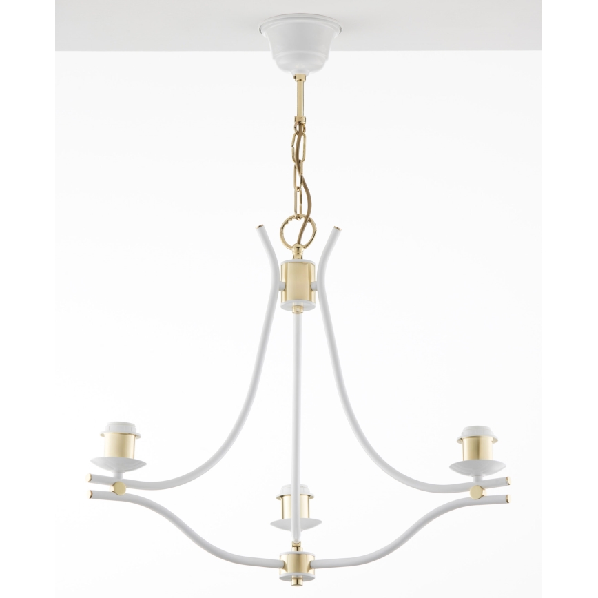 Jupiter 2085 - Kronleuchter mit Kette SAMBA 3xE27/15W/230V weiß/gold