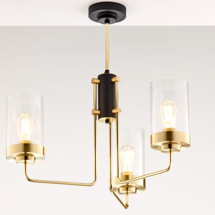 Jupiter 2087 - Lampadario a stelo RAMIREZ 3xE27/15W/230V dorato/nero