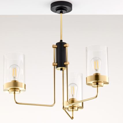 Jupiter 2087 - Lampadario a stelo RAMIREZ 3xE27/15W/230V dorato/nero