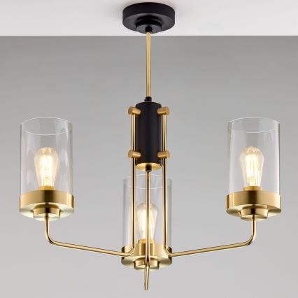 Jupiter 2087 - Lampadario a stelo RAMIREZ 3xE27/15W/230V dorato/nero