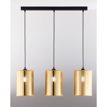 Jupiter 2092 - Lampadario sospeso su cavo CORTINA 3xE27/15W/230V oro/nero