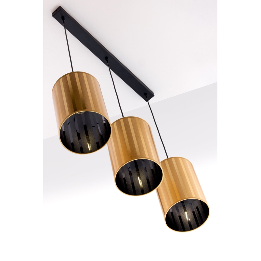Jupiter 2092 - Pendelleuchte CORTINA 3xE27/15W/230V mit Seilaufhängung gold/schwarz