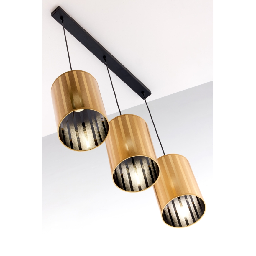 Jupiter 2092 - Pendelleuchte CORTINA 3xE27/15W/230V mit Seilaufhängung gold/schwarz