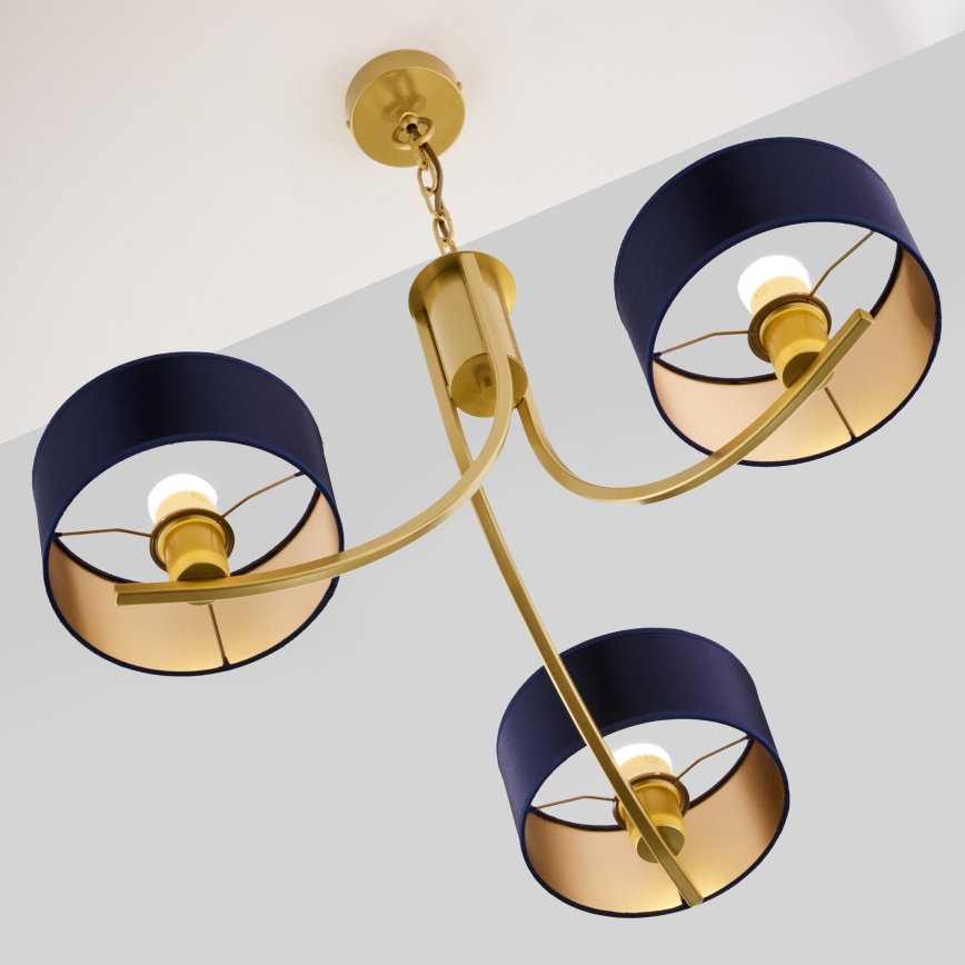 Jupiter 2093 - Pendelleuchte mit Kette ARTHUR 3xE27/15W/230V blau/gold