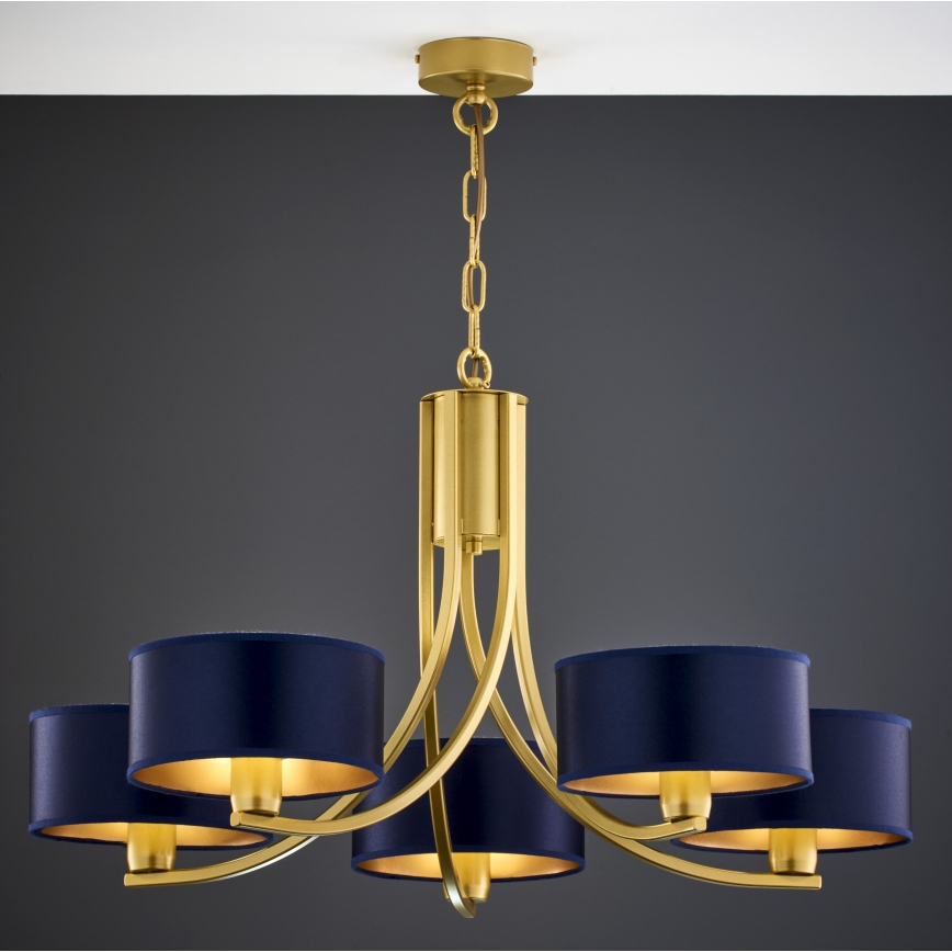 Jupiter 2094 - Kronleuchter an Kette ARTHUR 5xE27/15W/230V blau/gold