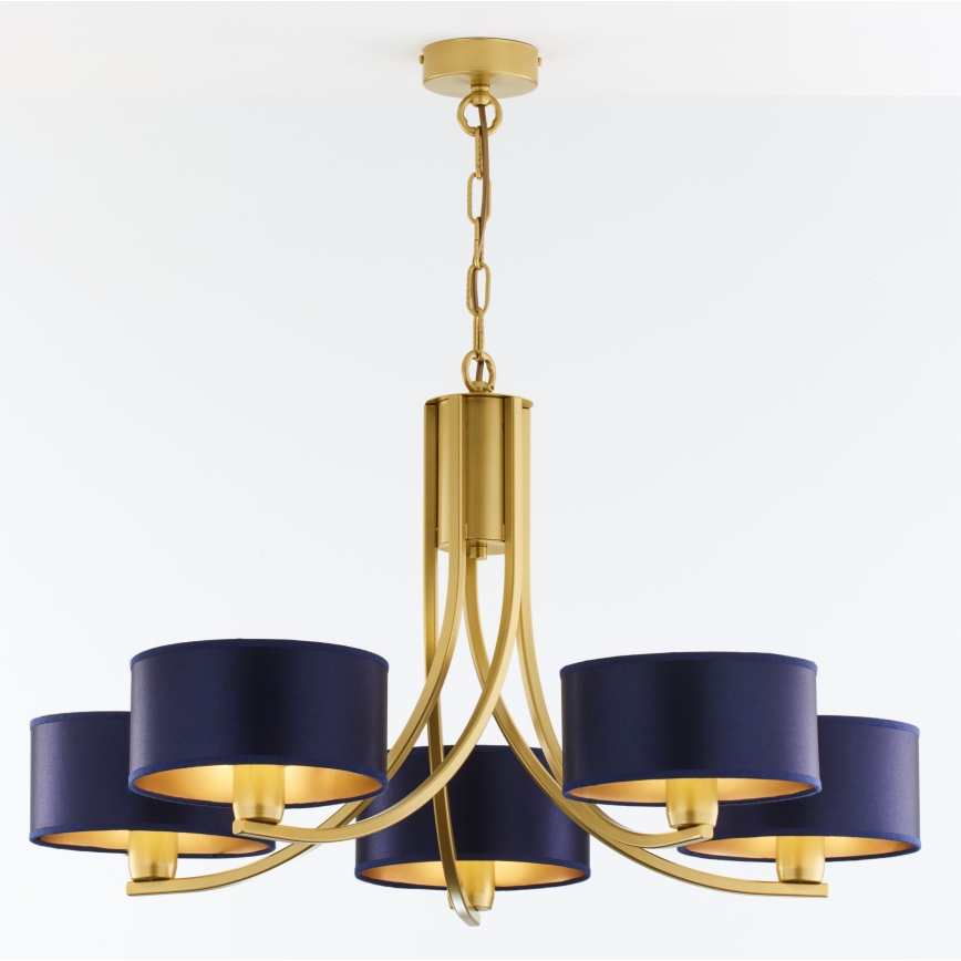 Jupiter 2094 - Kronleuchter an Kette ARTHUR 5xE27/15W/230V blau/gold