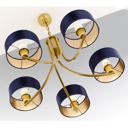 Jupiter 2094 - Kronleuchter an Kette ARTHUR 5xE27/15W/230V blau/gold