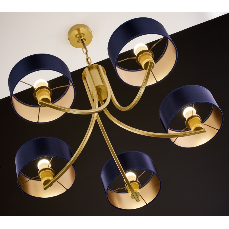 Jupiter 2094 - Kronleuchter an Kette ARTHUR 5xE27/15W/230V blau/gold