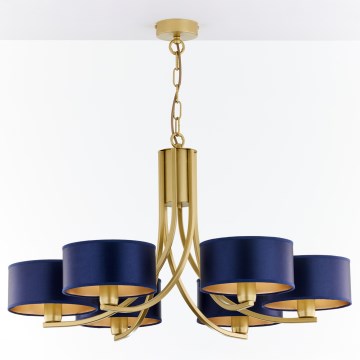 Jupiter 2095 - Kronleuchter an Kette ARTHUR 6xE27/15W/230V blau/gold