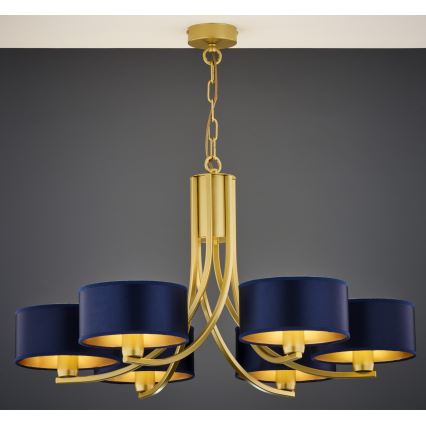 Jupiter 2095 - Kronleuchter an Kette ARTHUR 6xE27/15W/230V blau/gold
