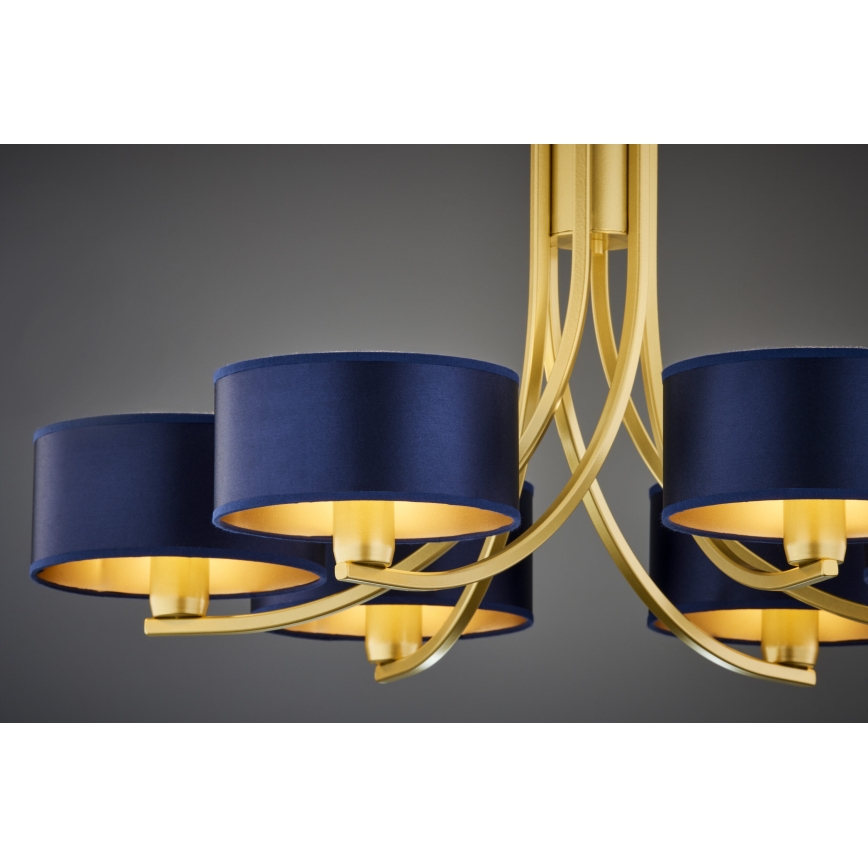 Jupiter 2095 - Kronleuchter an Kette ARTHUR 6xE27/15W/230V blau/gold