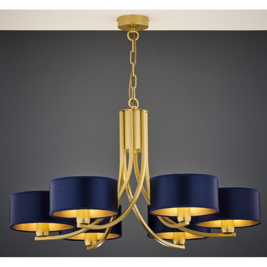 Jupiter 2095 - Lampadario con catena ARTHUR 6xE27/15W/230V blu/oro