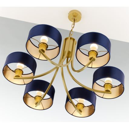 Jupiter 2095 - Lampadario con catena ARTHUR 6xE27/15W/230V blu/oro
