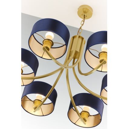 Jupiter 2095 - Lampadario con catena ARTHUR 6xE27/15W/230V blu/oro