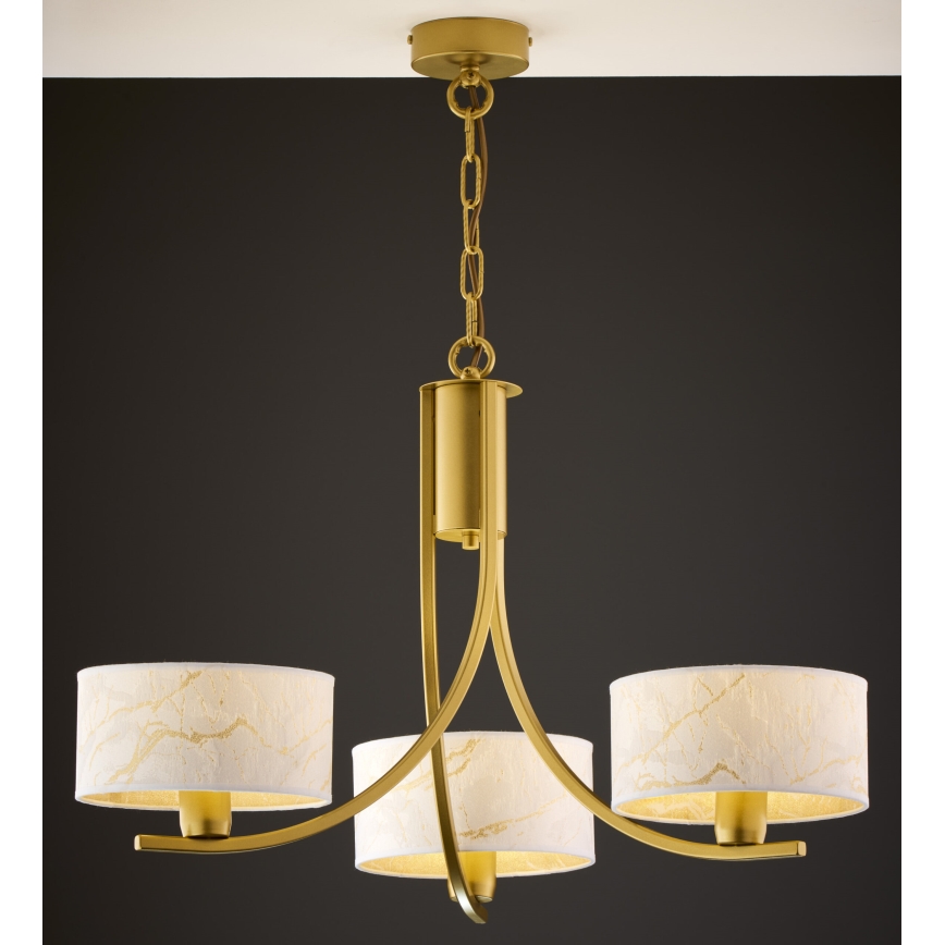 Jupiter 2096 - Kronleuchter an Kette ARTHUR 3xE27/15W/230V weiß/gold/Marmor-Dekor