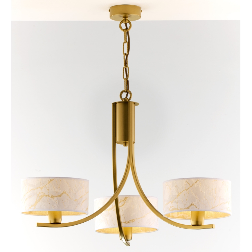 Jupiter 2096 - Kronleuchter an Kette ARTHUR 3xE27/15W/230V weiß/gold/Marmor-Dekor