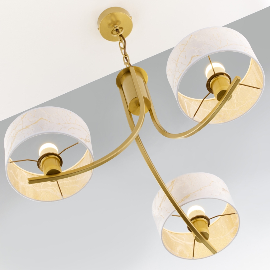 Jupiter 2096 - Kronleuchter an Kette ARTHUR 3xE27/15W/230V weiß/gold/Marmor-Dekor