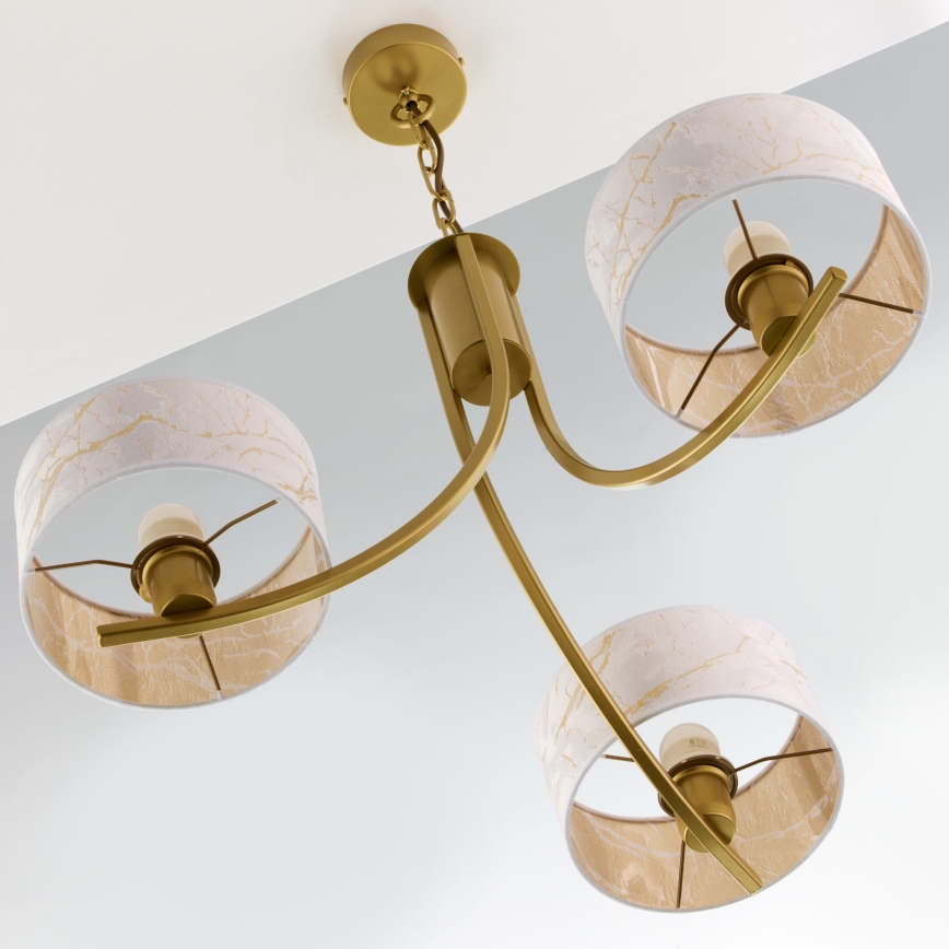 Jupiter 2096 - Kronleuchter an Kette ARTHUR 3xE27/15W/230V weiß/gold/Marmor-Dekor