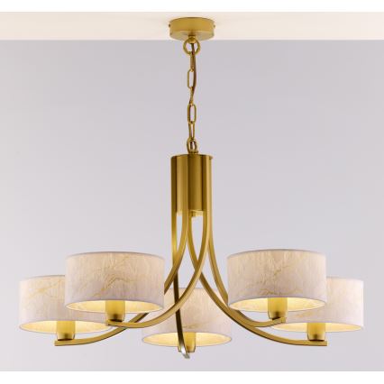 Jupiter 2097 - Kronleuchter mit Kette ARTHUR 5xE27/15W/230V weiß/gold/Marmor-Dekor