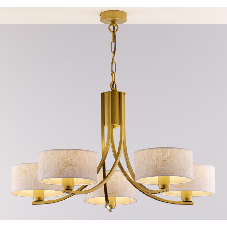 Jupiter 2097 - Kronleuchter mit Kette ARTHUR 5xE27/15W/230V weiß/gold/Marmor-Dekor