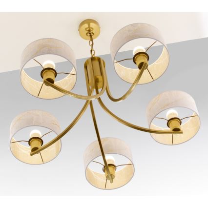 Jupiter 2097 - Kronleuchter mit Kette ARTHUR 5xE27/15W/230V weiß/gold/Marmor-Dekor