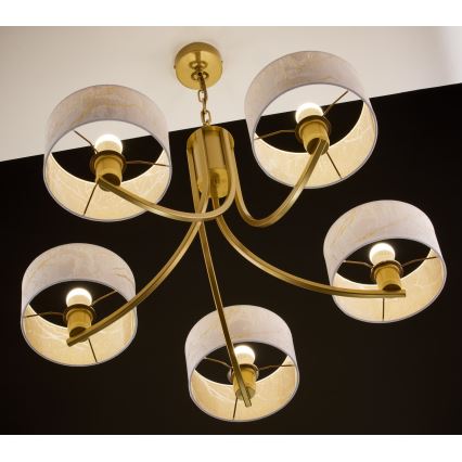 Jupiter 2097 - Suspension sur chaîne ARTHUR 5xE27/15W/230V blanc/doré/effet marbre
