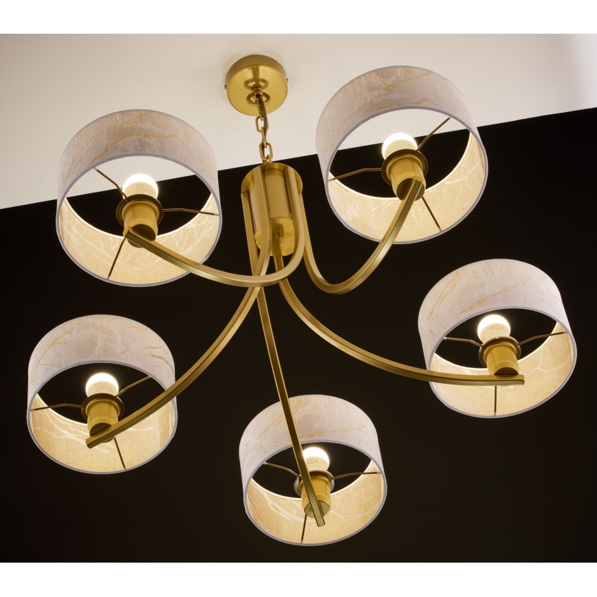 Jupiter 2097 - Suspension sur chaîne ARTHUR 5xE27/15W/230V blanc/doré/effet marbre