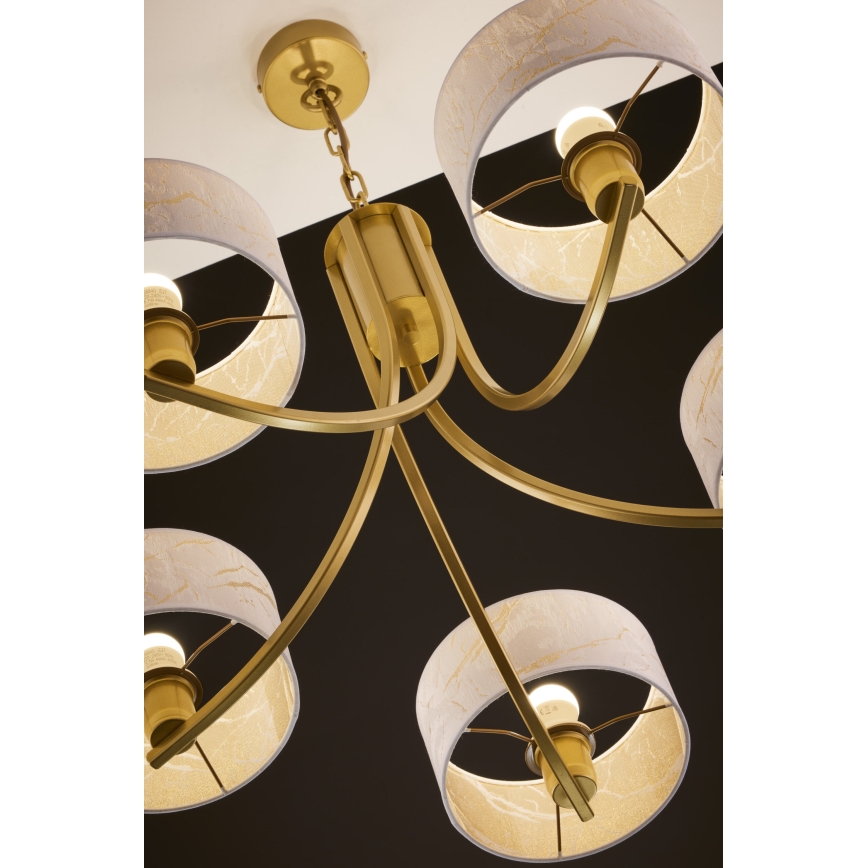 Jupiter 2097 - Suspension sur chaîne ARTHUR 5xE27/15W/230V blanc/doré/effet marbre