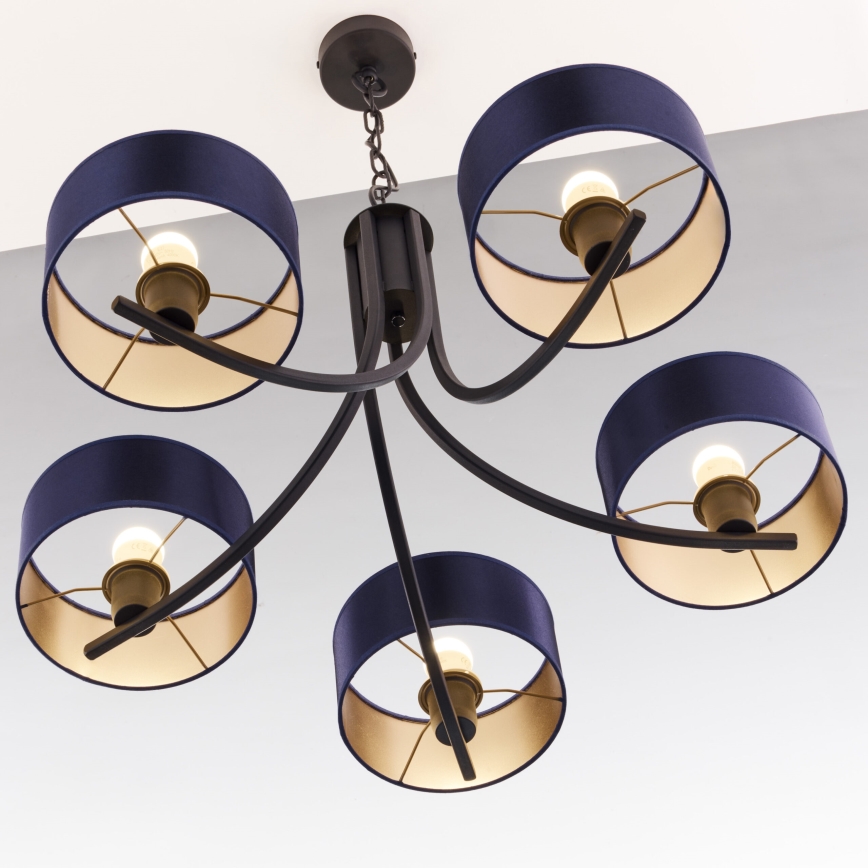 Jupiter 2101 - Lampadario con catena ARTHUR 5xE27/15W/230V blu/nero