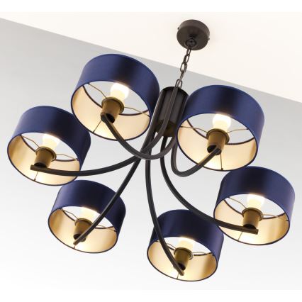 Jupiter 2102 - Lustre à chaîne ARTHUR 6xE27/15W/230V bleu/noir