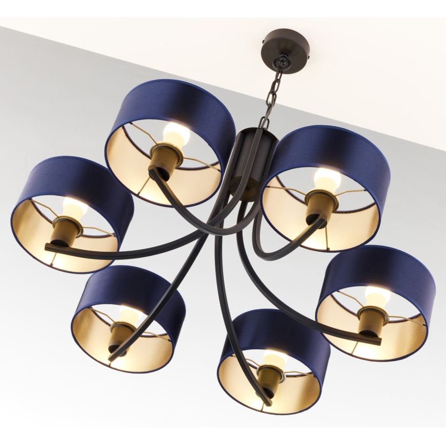 Jupiter 2102 - Lustre à chaîne ARTHUR 6xE27/15W/230V bleu/noir