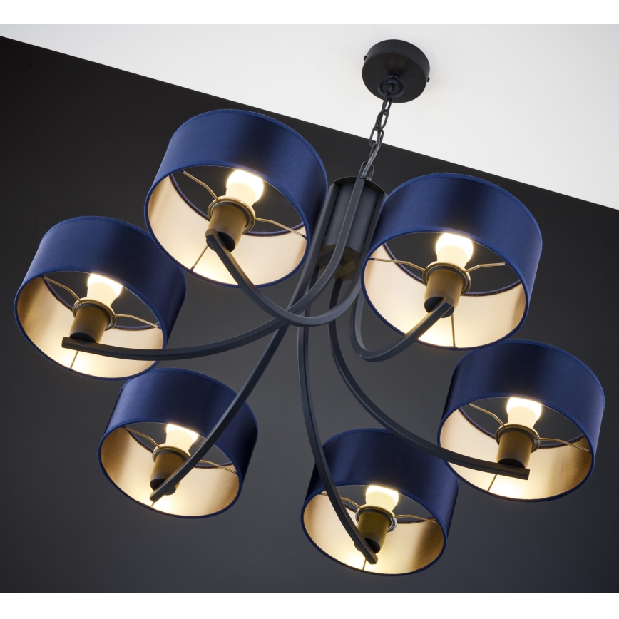 Jupiter 2102 - Lustre à chaîne ARTHUR 6xE27/15W/230V bleu/noir