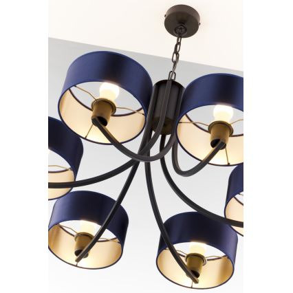 Jupiter 2102 - Lustre à chaîne ARTHUR 6xE27/15W/230V bleu/noir