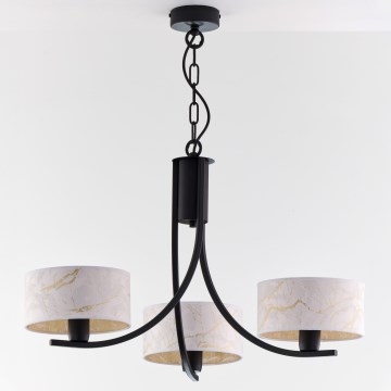 Jupiter 2103 - Suspension à chaîne ARTHUR 3xE27/15W/230V blanc/noir/décor effet marbre
