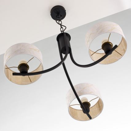 Jupiter 2103 - Suspension à chaîne ARTHUR 3xE27/15W/230V blanc/noir/décor effet marbre