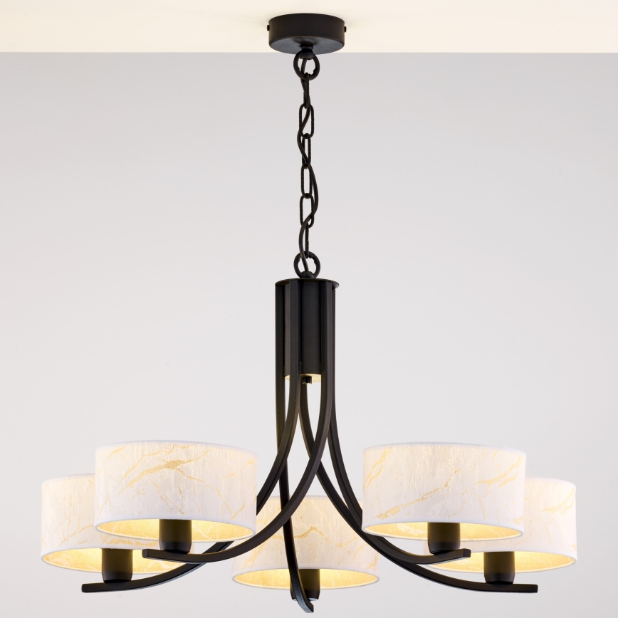 Jupiter 2104 - Lampadario a catena ARTHUR 5xE27/15W/230V bianco/nero/effetto marmo