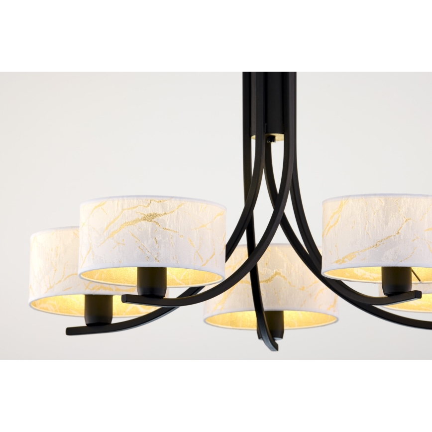 Jupiter 2104 - Lustre à chaîne ARTHUR 5xE27/15W/230V blanc/noir/décor marbre