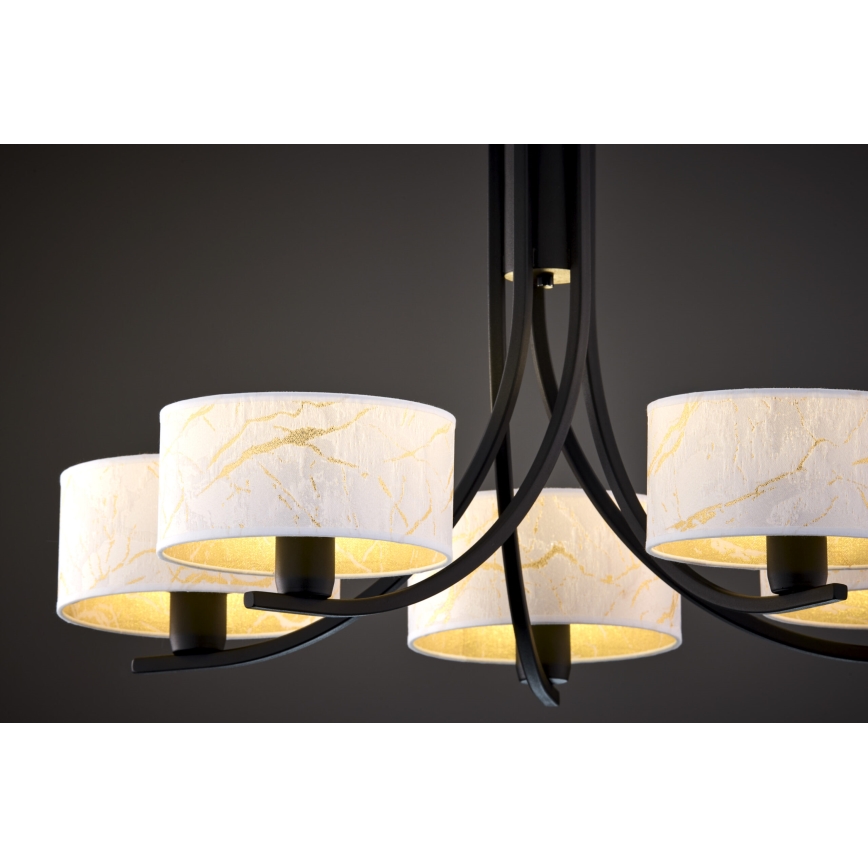 Jupiter 2104 - Lustre à chaîne ARTHUR 5xE27/15W/230V blanc/noir/décor marbre