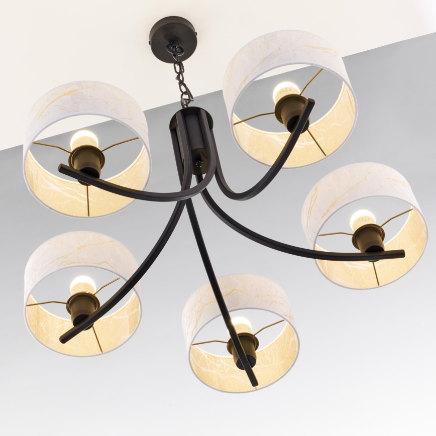Jupiter 2104 - Lustre à chaîne ARTHUR 5xE27/15W/230V blanc/noir/décor marbre