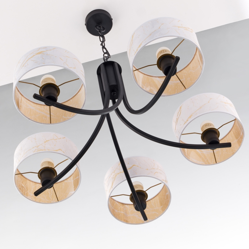Jupiter 2104 - Lustre à chaîne ARTHUR 5xE27/15W/230V blanc/noir/décor marbre