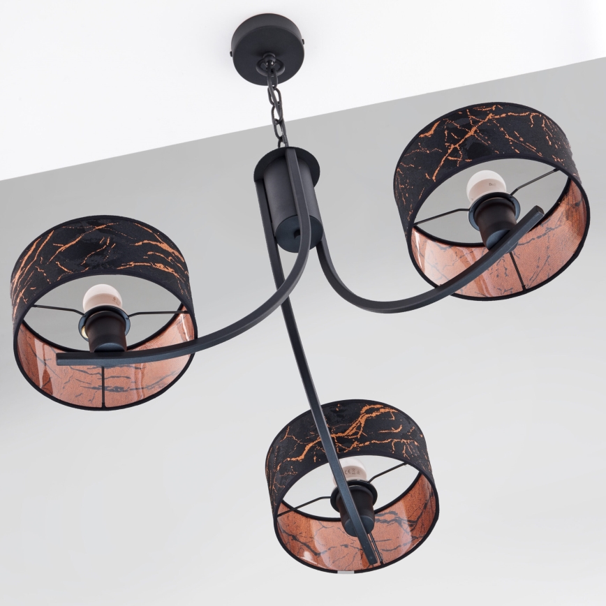 Jupiter 2106 - Kettenleuchter ARTHUR 3xE27/15W/230V schwarz/orange/Marmor-Dekor