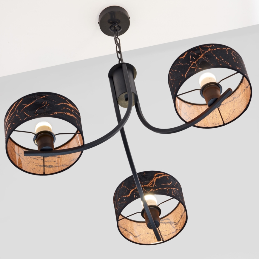 Jupiter 2106 - Kettenleuchter ARTHUR 3xE27/15W/230V schwarz/orange/Marmor-Dekor