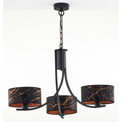 Jupiter 2106 - Suspension sur chaîne ARTHUR 3xE27/15W/230V noir/orange/effet marbre