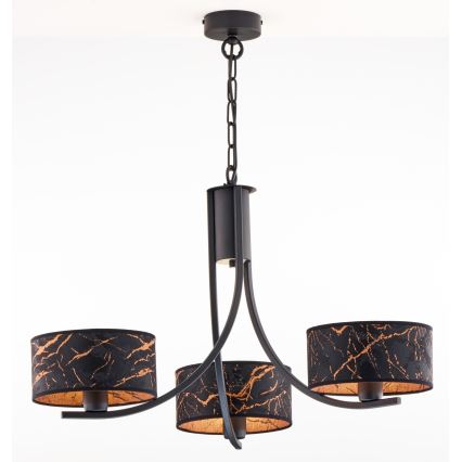 Jupiter 2106 - Suspension sur chaîne ARTHUR 3xE27/15W/230V noir/orange/effet marbre