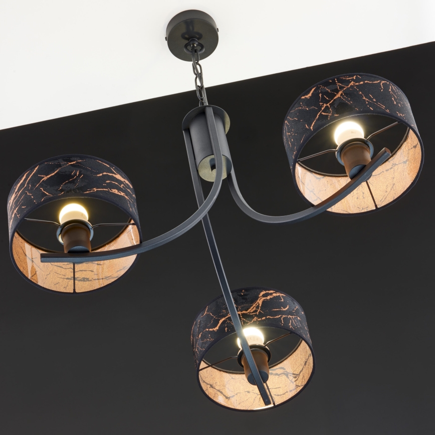 Jupiter 2106 - Suspension sur chaîne ARTHUR 3xE27/15W/230V noir/orange/effet marbre